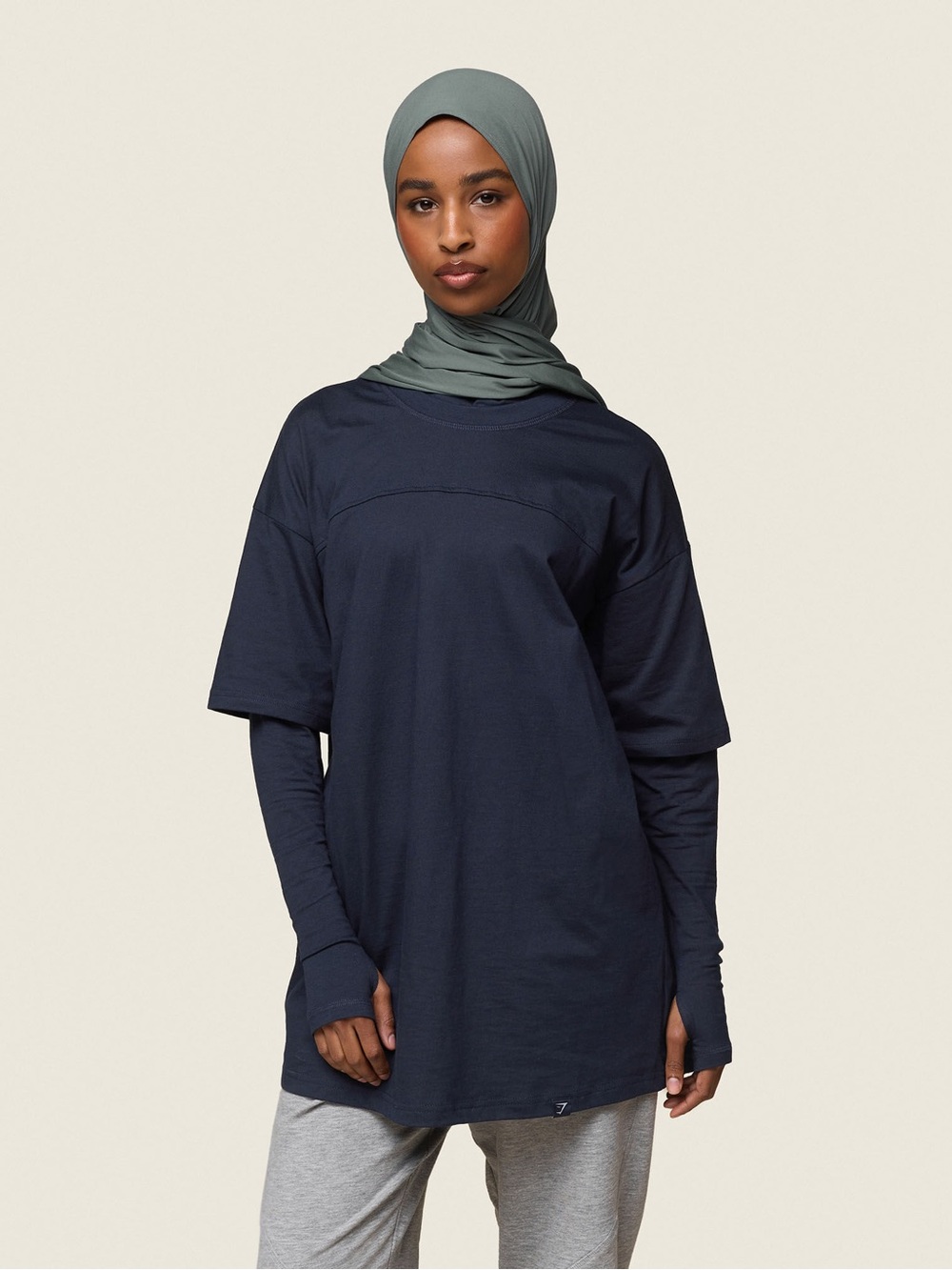 gymshark Women's Long Sleeve Layered Navy Top MEDIUM